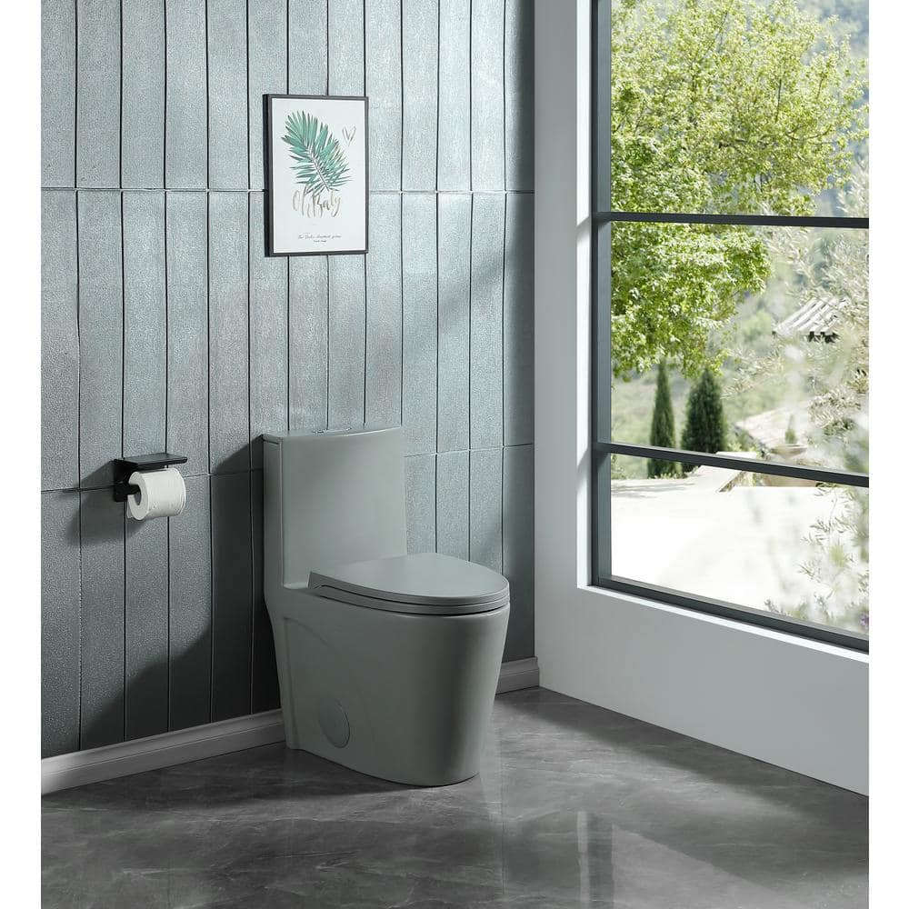 1.1/1.60 GPF Dual-Flush One Piece Toilet, Water-Saving Elongated Comfort Height Floor Mounted, Soft Close 1000 Gram Map Flushing Score Toilet, Light Grey 23T01-LG
