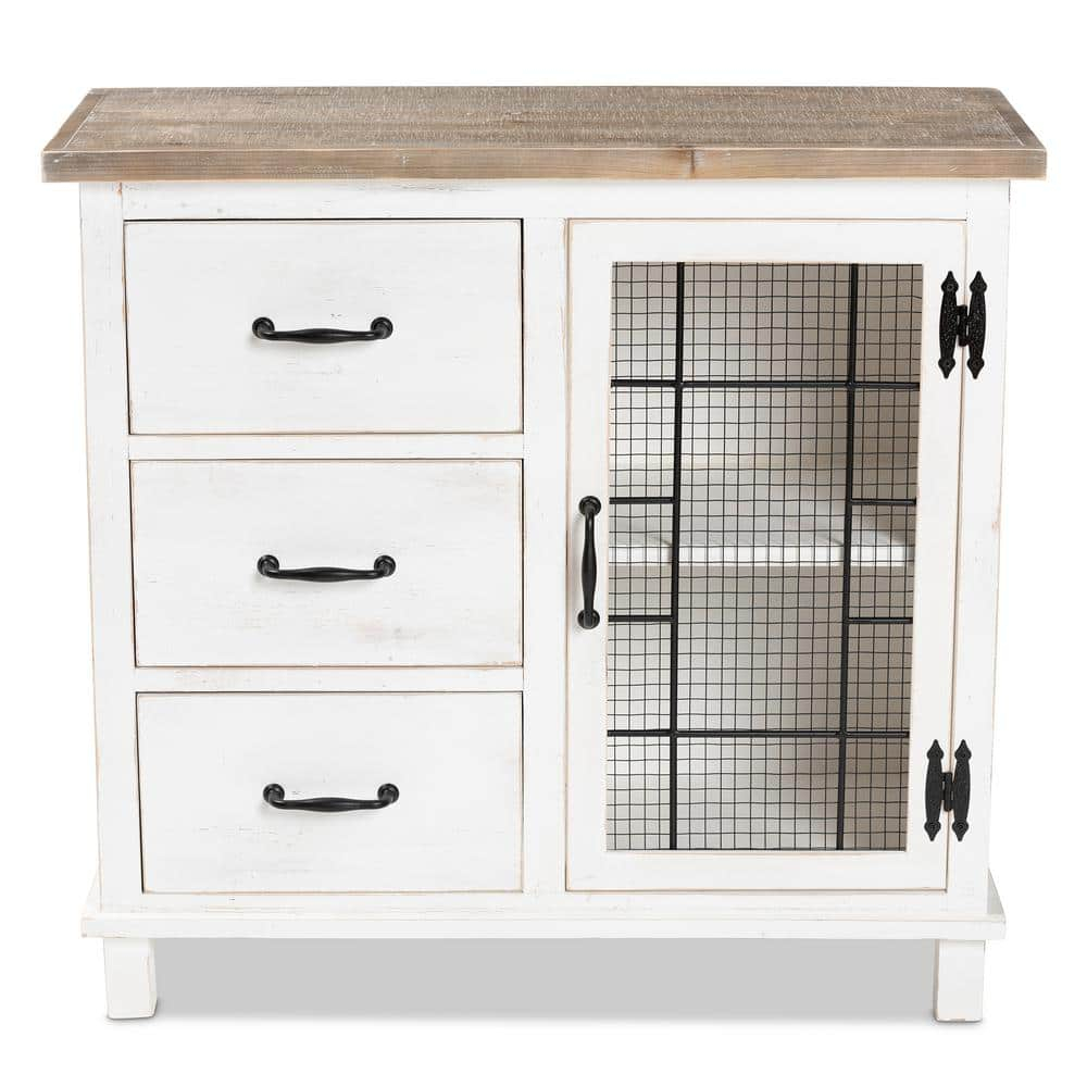 Baxton Studio Faron Classic and Traditional Farmhouse Two-Tone Distressed White and Oak Brown Finished Wood 3-Drawer