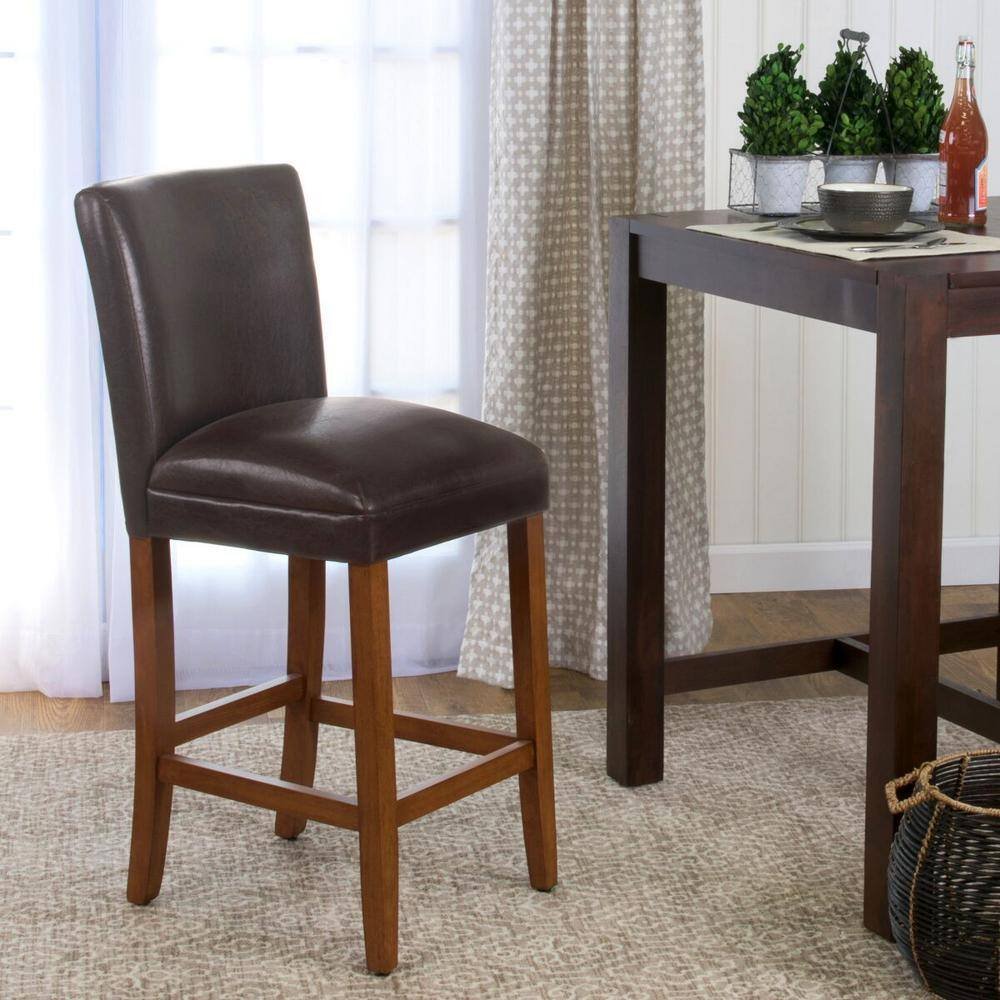 HomePop Home Decor | Classic Counter Height Bar Stools | 29 Inch Bar Stools | Decorative Home Furniture (Brown Faux Leather) Single Pack