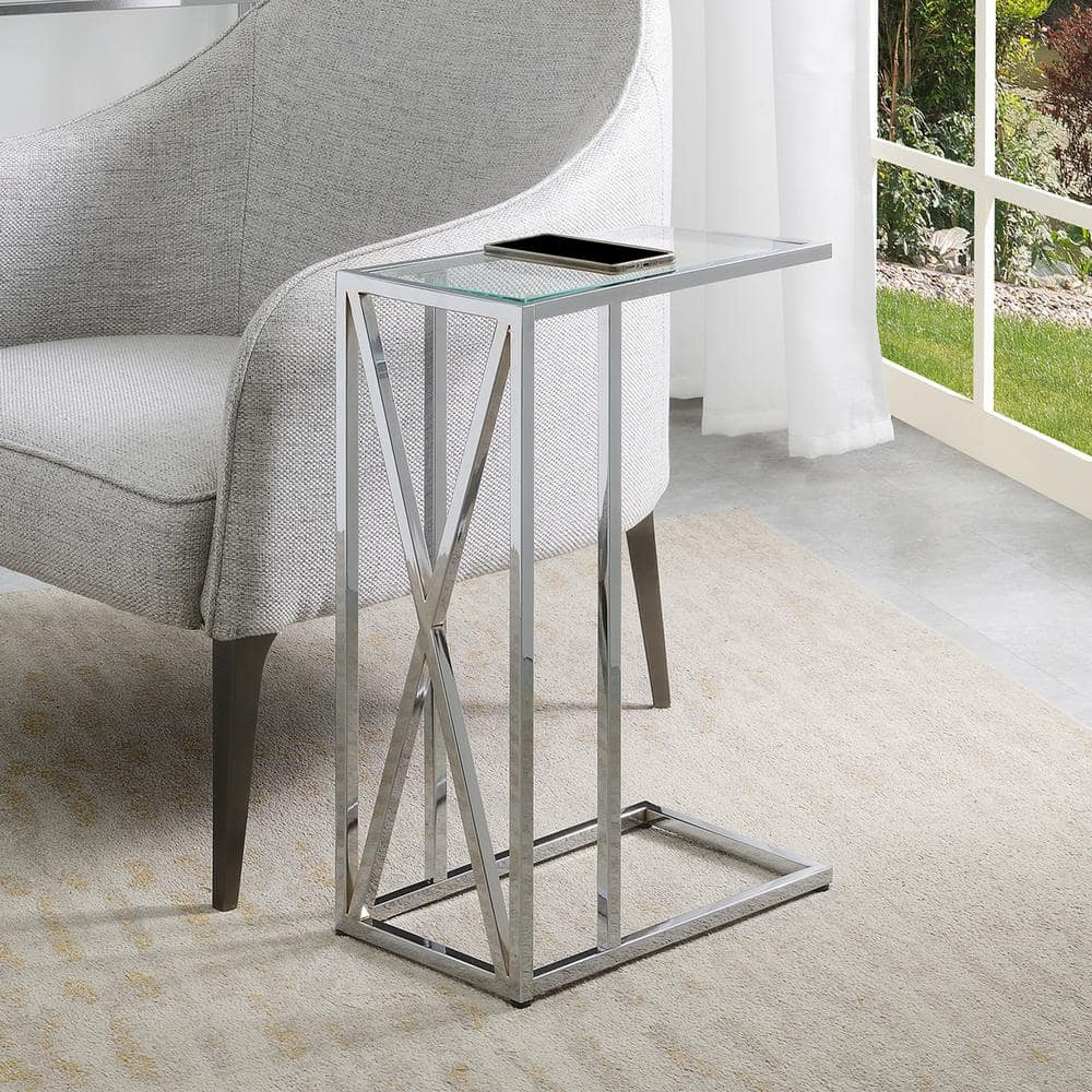 Convenience Concepts Oxford Chrome Glass C End Table in Glass & Chrome Frame