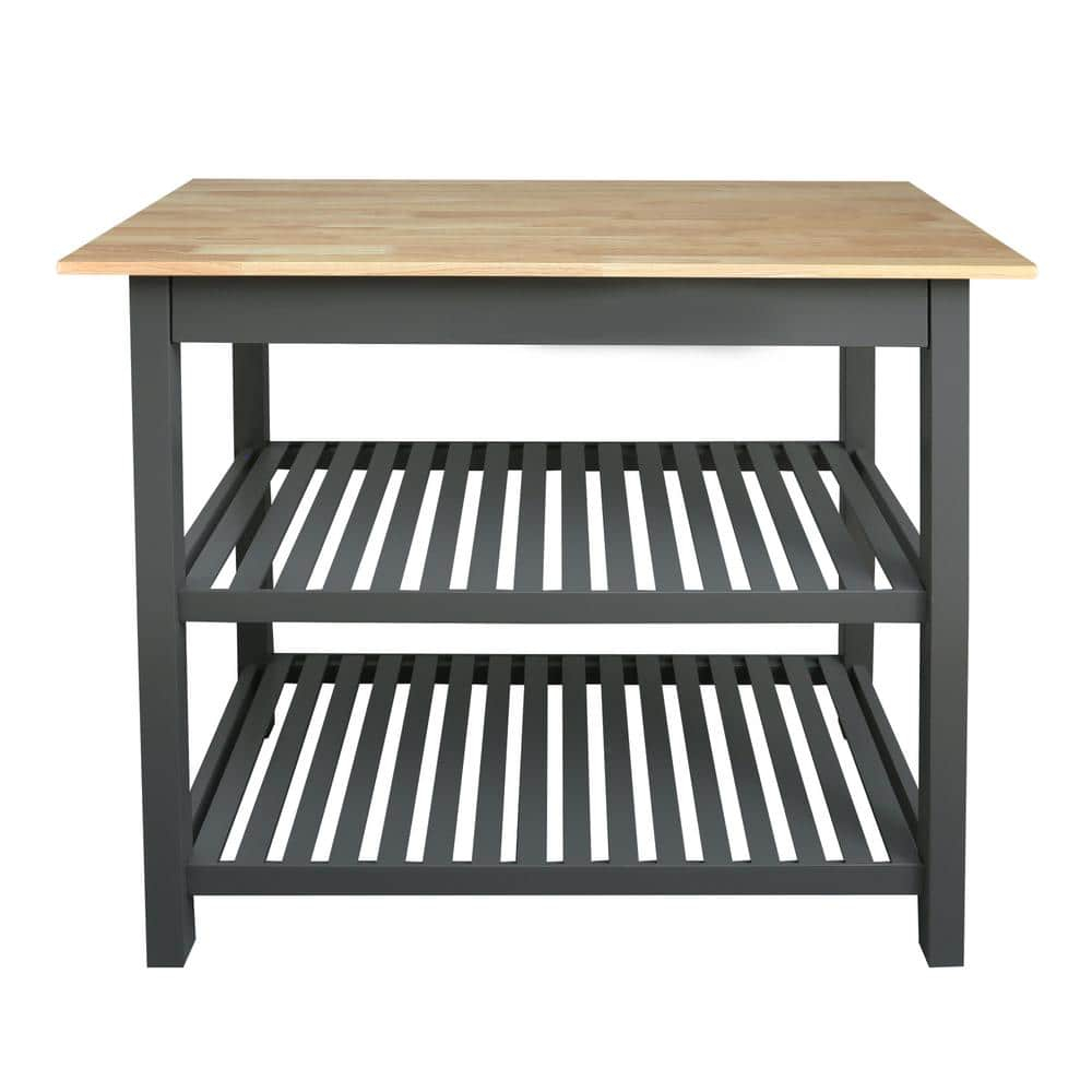 Casual Home Kitchen Island Bar Station with Hardwood Counter Top - Slate Gray