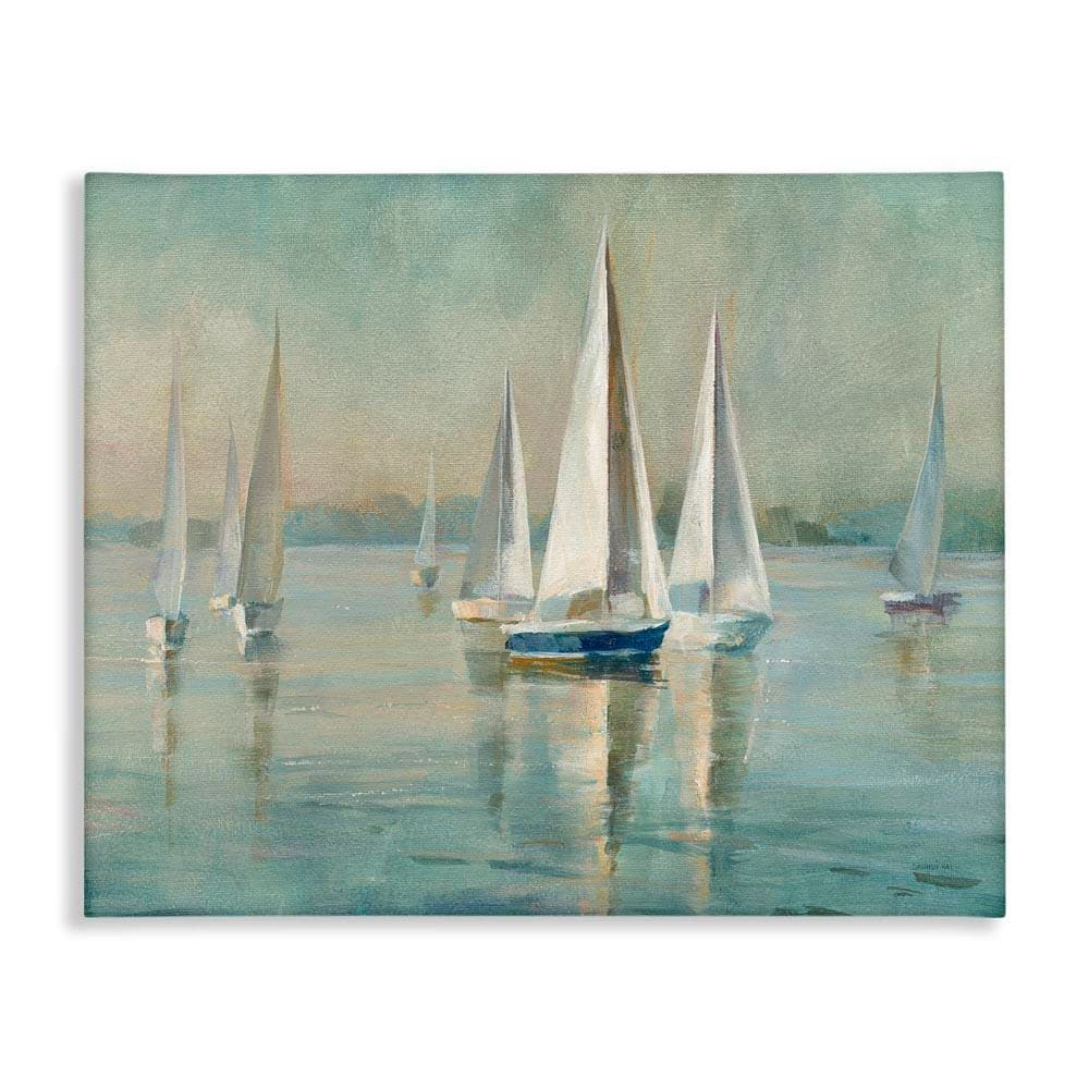 Stupell Industries Sailboats at Sunrise Nautical & Beach Painting Wrapped Canvas Art Print Wall Art, 20 x 16