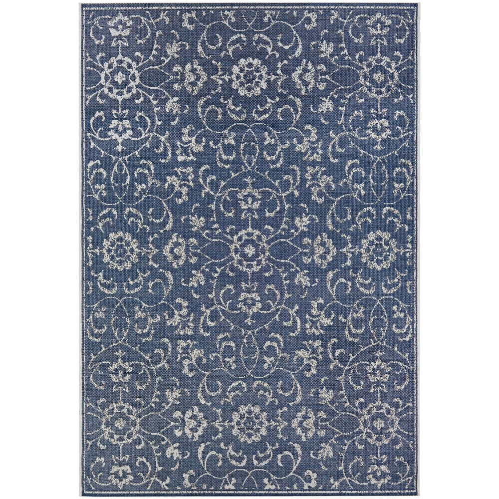 Couristan Monte Carlo Summer Vines Indoor / Outdoor Area Rug, Navy-Ivory, 5'3" x 7'6"