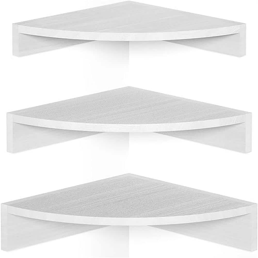 Homode Floating Corner Shelves, Set of 3 Wood Corner Wall Shelves with Wire Hole, 12 Inch Deep Hanging Corner Display Shelf for Living Room, Kitchen, Bedroom, White