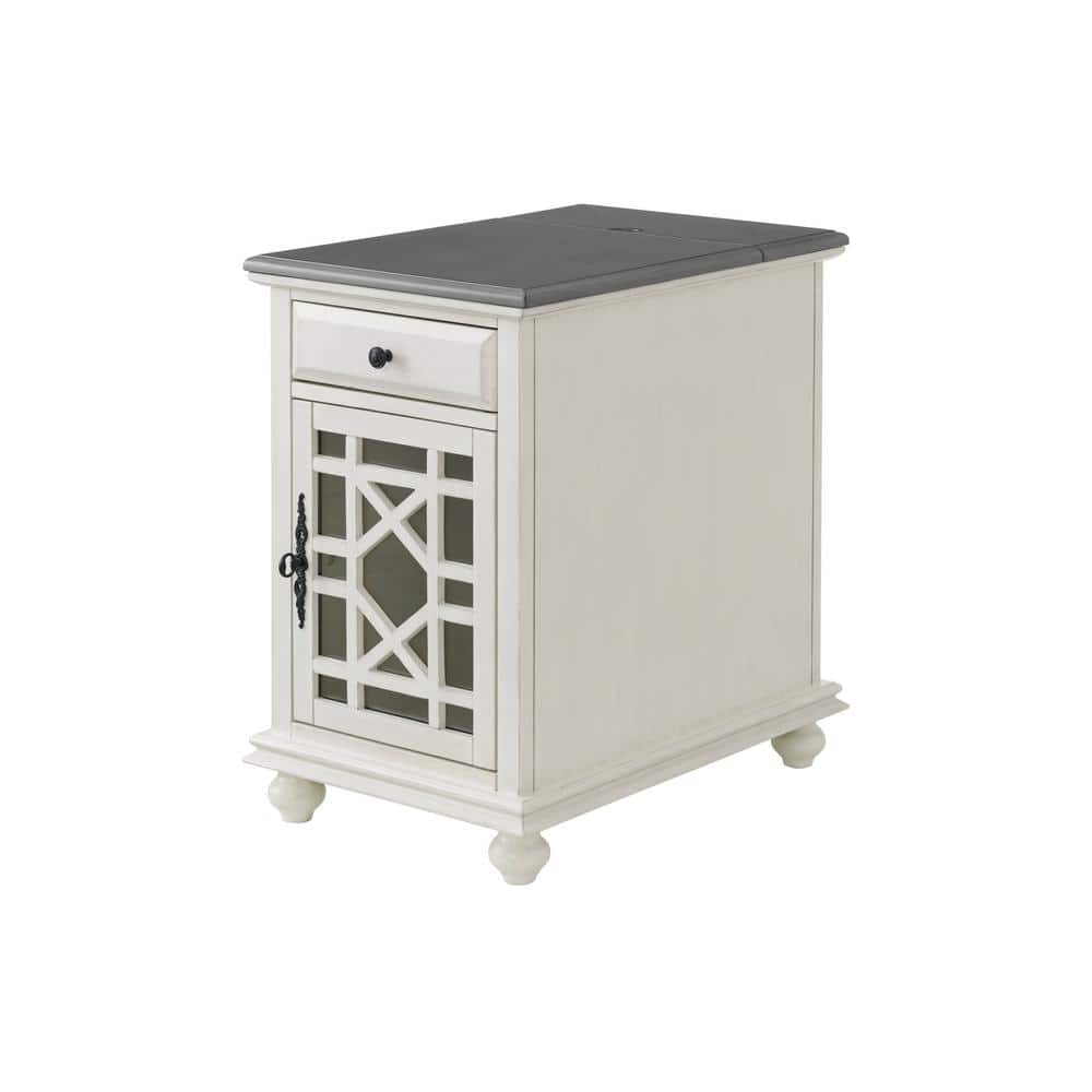 Martin Svensson Home White with Gray Top Elegant Chairside Table with Power