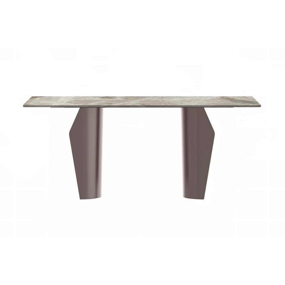 LeisureMod Zelan Modern 62” Rectangular Dining Table for 4 to 8 People with Sintered Stone Top and Stainless Steel Base in Deep Grey