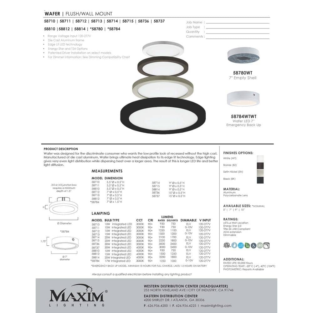 Maxim Lighting - Wafer - 10W 1 LED Round Flush Mount-0.5 Inches Tall and 5.5