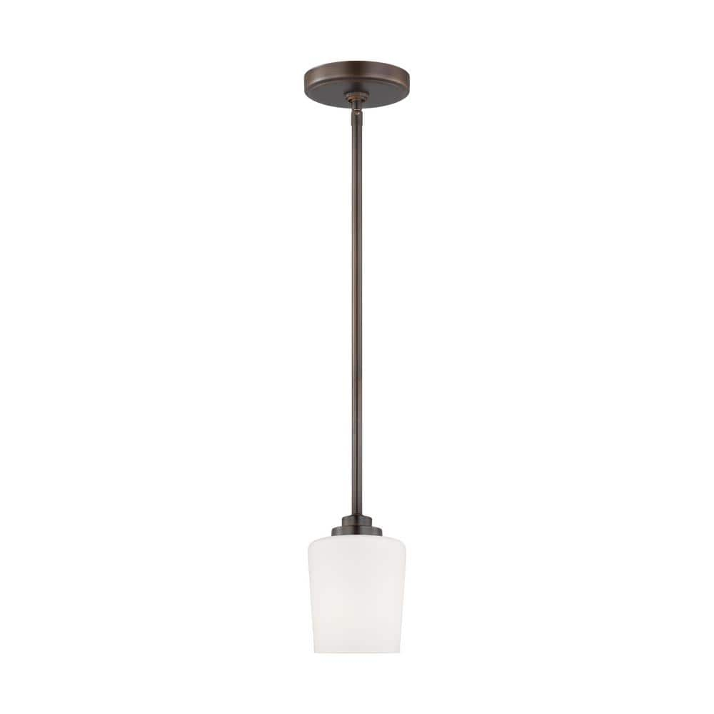 Windom Transitional Bronze Mini-Pendant with Etched Opal Glass