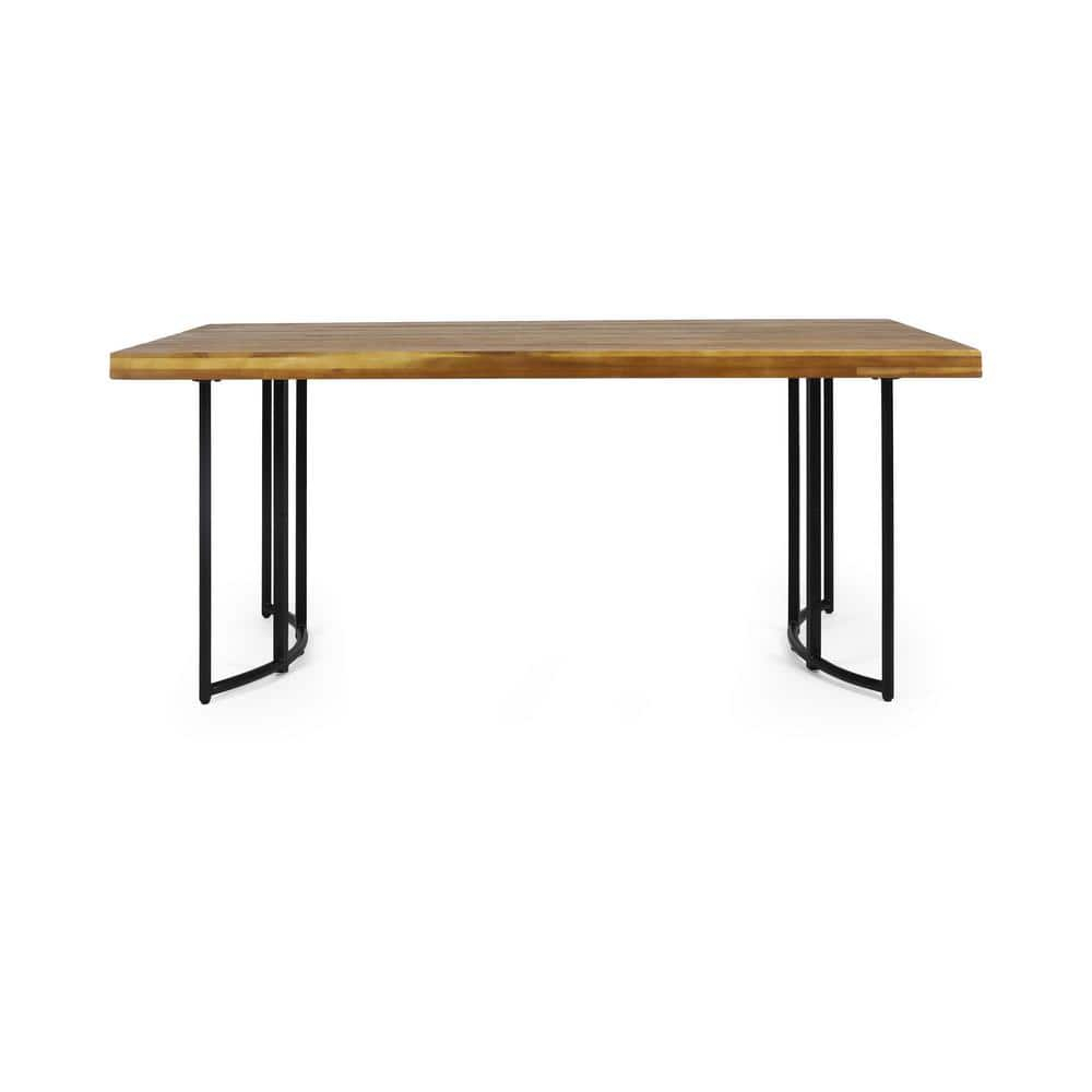 Noble House Noah 72" Modern Wood Top Patio Dining Table in Teak and Black