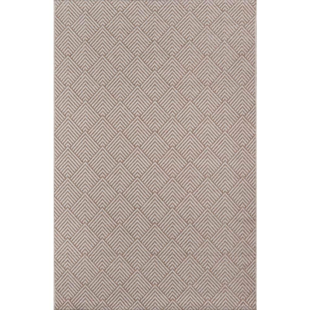 Beige Geometric Flat-Woven Synthetic 9'x13' Area Rug