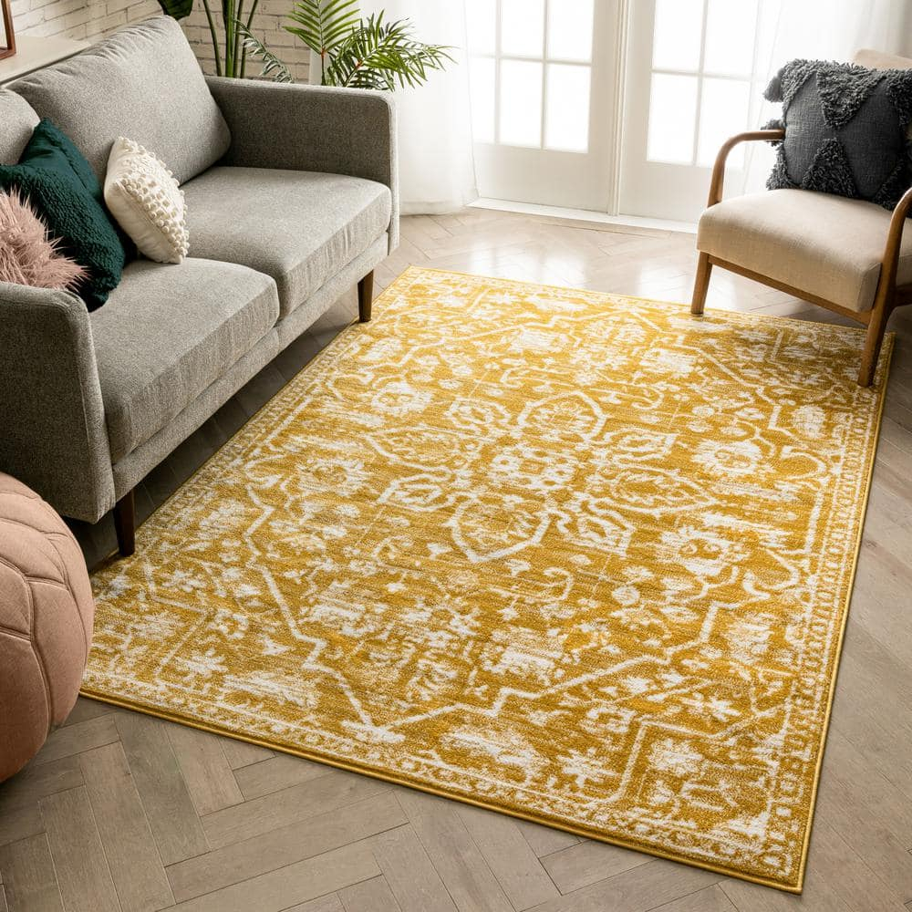 Well Woven Della Gold Vintage Medallion Pattern 3x5 (3'11" x 5'3") Runner Rug