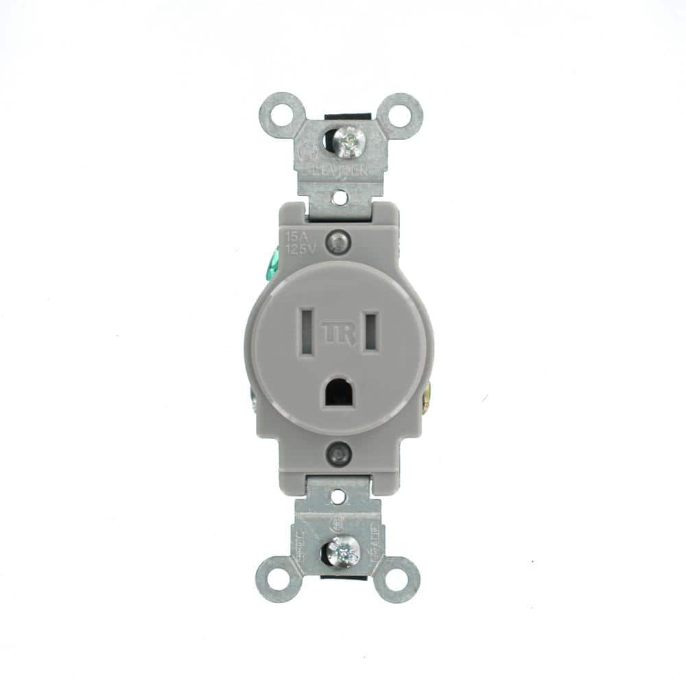 Leviton Commercial Grade, Grounding, 15 Amp, 125 Volt, 2P, 3W, Narrow Body Single Receptacle, Straight Blade, Tamper Resistant, T5015-GY, Gray