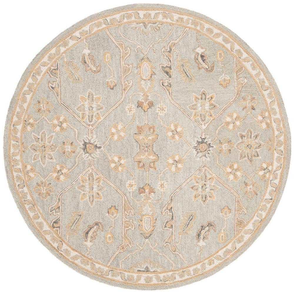 SAFAVIEH Blossom Constantine Floral Traditional Wool Area Rug, Slate/Beige, 6' x 6' Round
