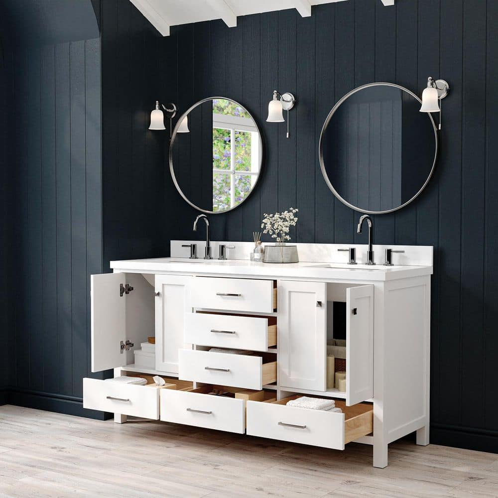 Ariel A067dwqrvo Cambridge 67" Free Standing Double Rectangular Basin Vanity Set - White