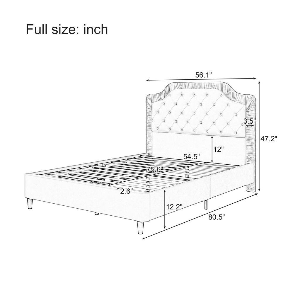 Gray Velvet Full Size Upholstered Bed with Tufted Headboard