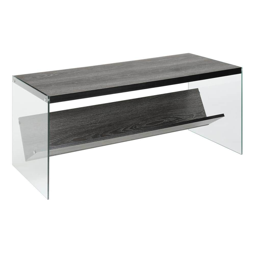 Convenience Concepts SoHo Glass Coffee Table with Shelf, Weathered Gray/Glass