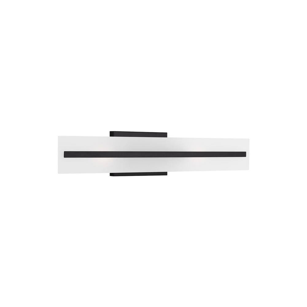 Midnight Black Steel 24" Bath Vanity Light with Satin Etched Glass Shades