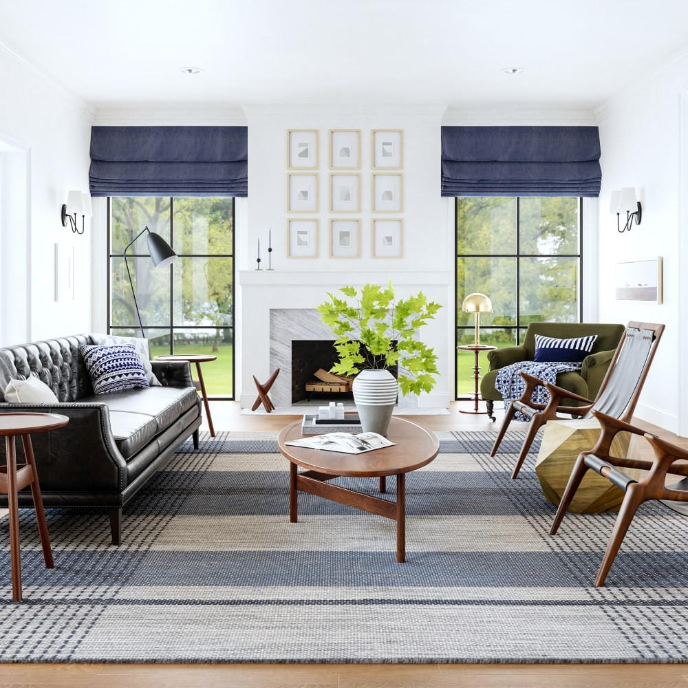 Portland Plaid Wool Blue 8 ft. x 10 ft. Indoor/Outdoor Patio Rug