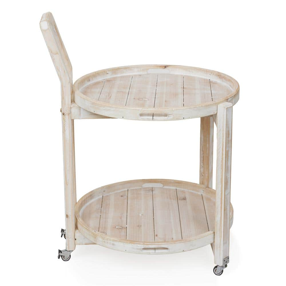 Alpine Corporation MBB172 Wood 2-Tier Rolling Storage Cart for Books, Plants, Decor, Rustic Storage Push Cart with 2 Shelves