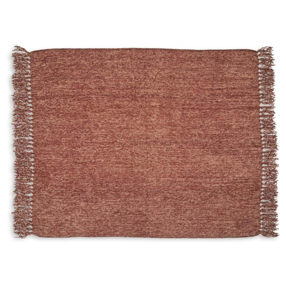 Tamish Rust Polyester Throw Blanket with Knotted Fringe