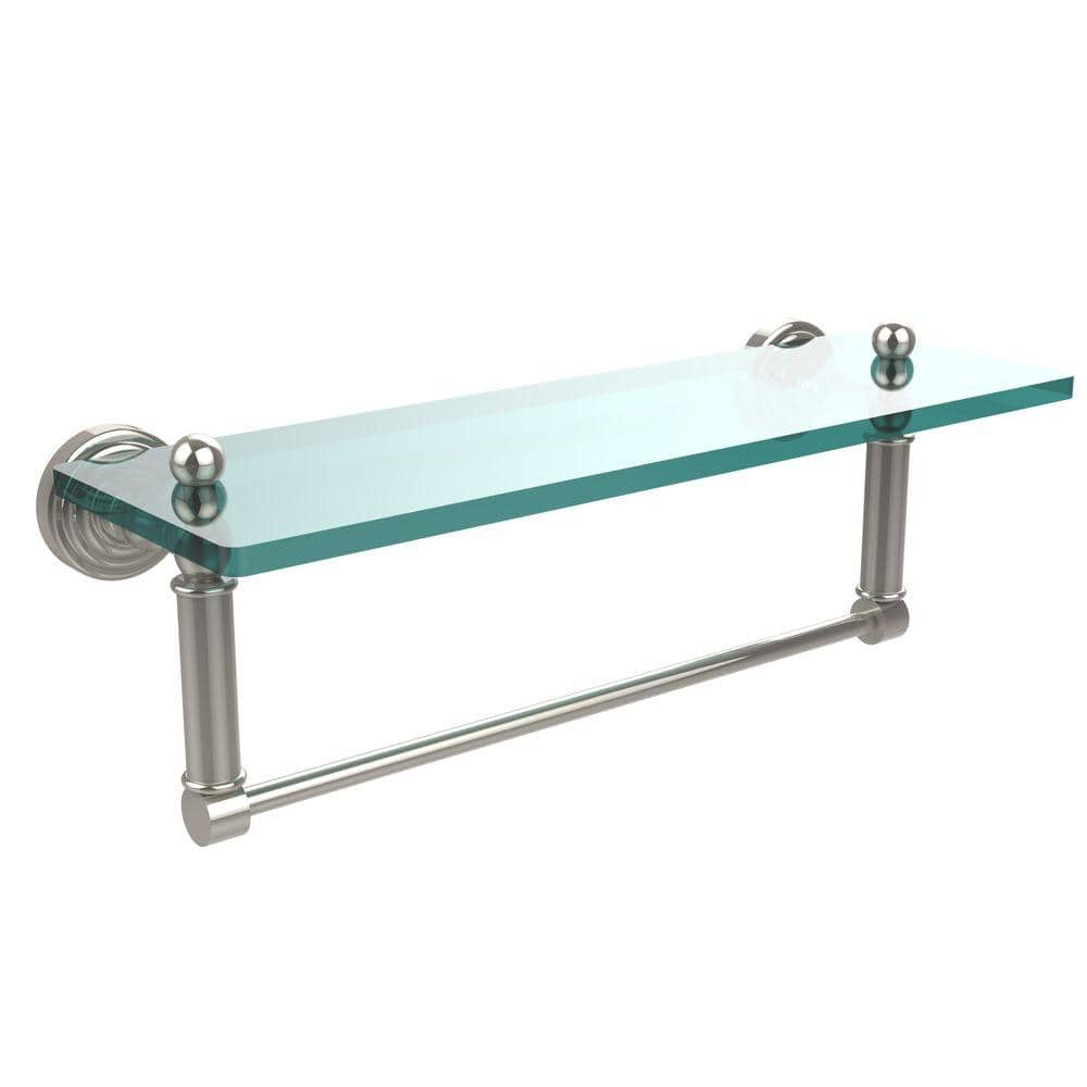 Elegant 16" Polished Nickel Glass Accent Wall Shelf