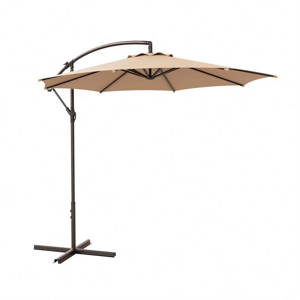 10' ft Outdoor Patio Umbrella Offset Cantilever Umbrella Manual Crank With Cross Base Include, Beige