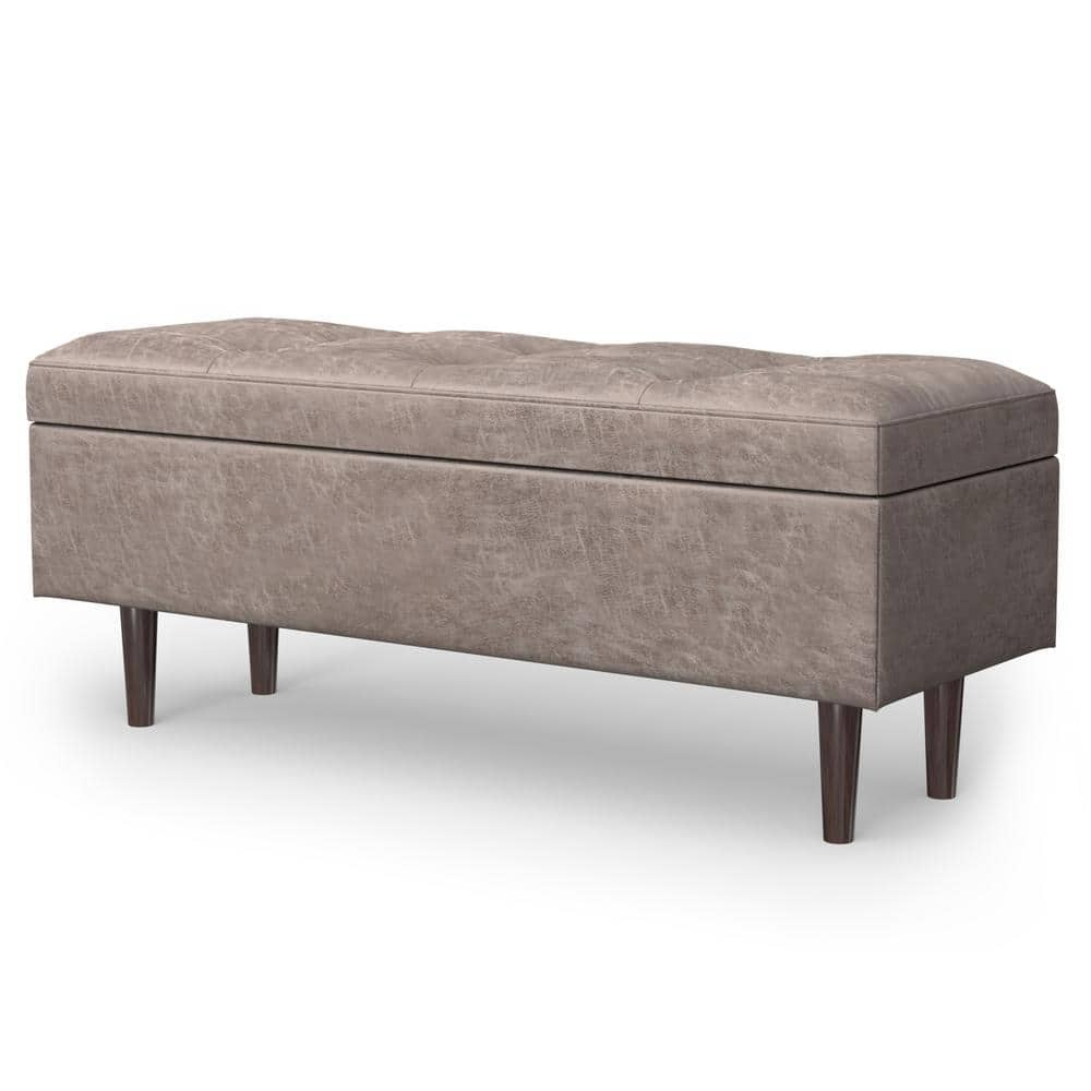 Simpli Home Shay 48"W Upholstered Storage Ottoman with Lift Top and Tufted Detailing