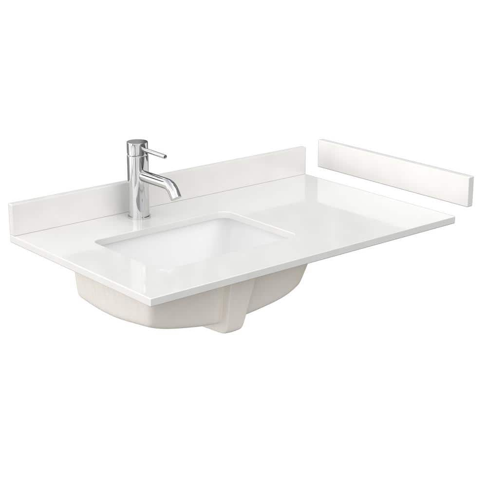 Beckett 36" White Single Vanity & White Quartz Top (1-Hole) & Nickel Trim