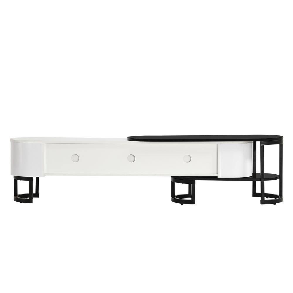 White and Black Modern TV Stand with 3 Drawers and Shelves