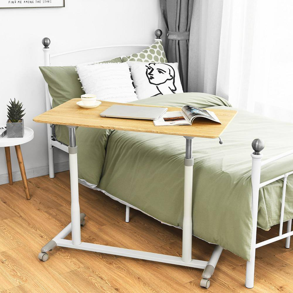Goplus Height Adjustable Computer Desk Sit Stand Rolling Notebook Table Natural