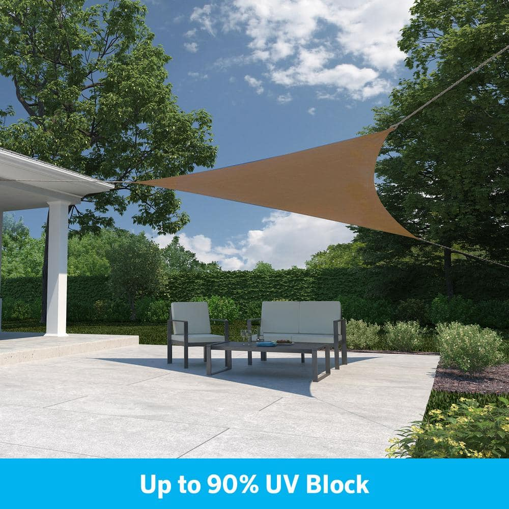 Coolaroo Ready-to-Hang Shade Sail - 90% UV Block Breathable Outdoor Sun Shade with Pre-Attached Ropes for Patios, Gardens & Seasonal Use, 12ft, Triangle, Coca