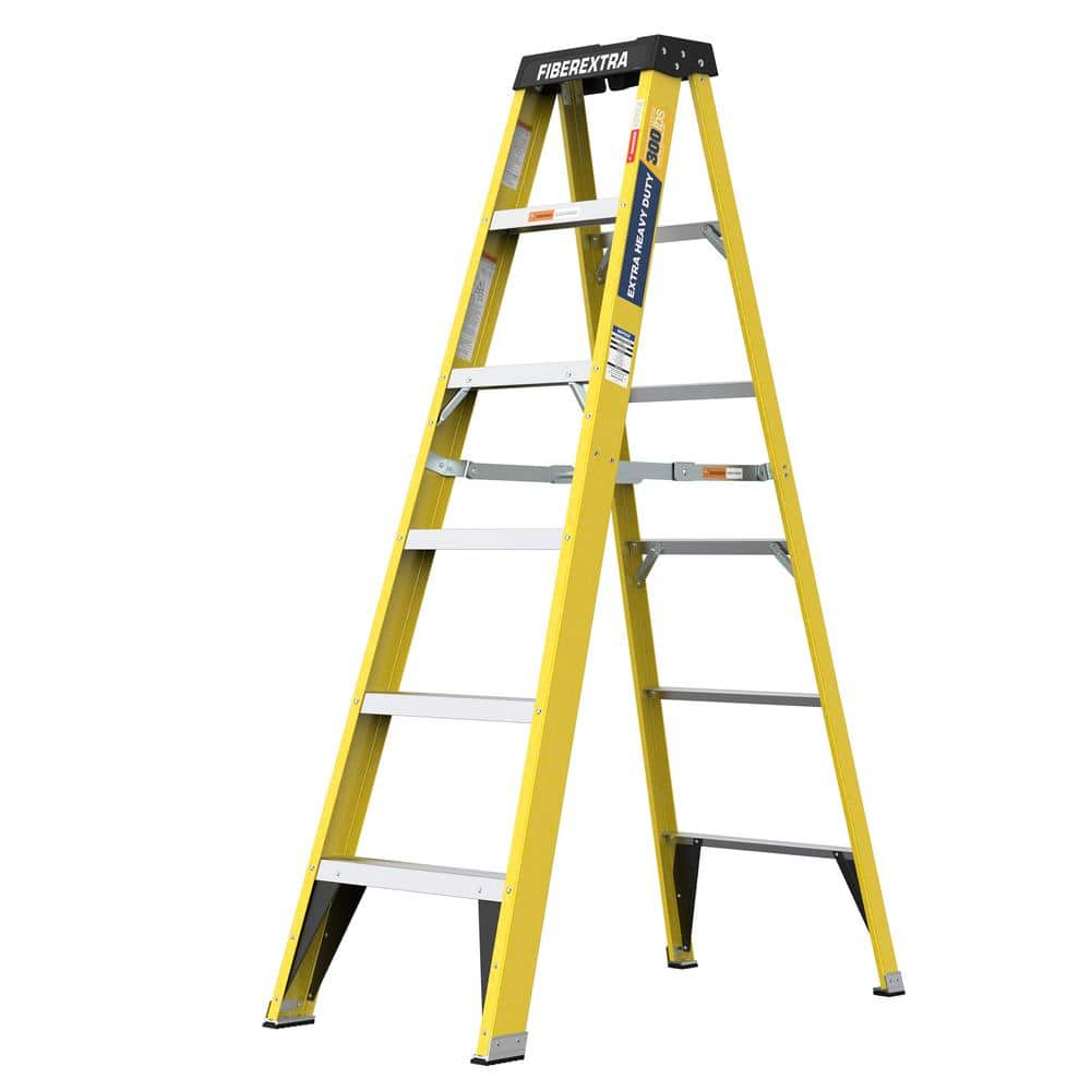 6 ft Yellow Fiberglass Step Ladder with 6 Steps