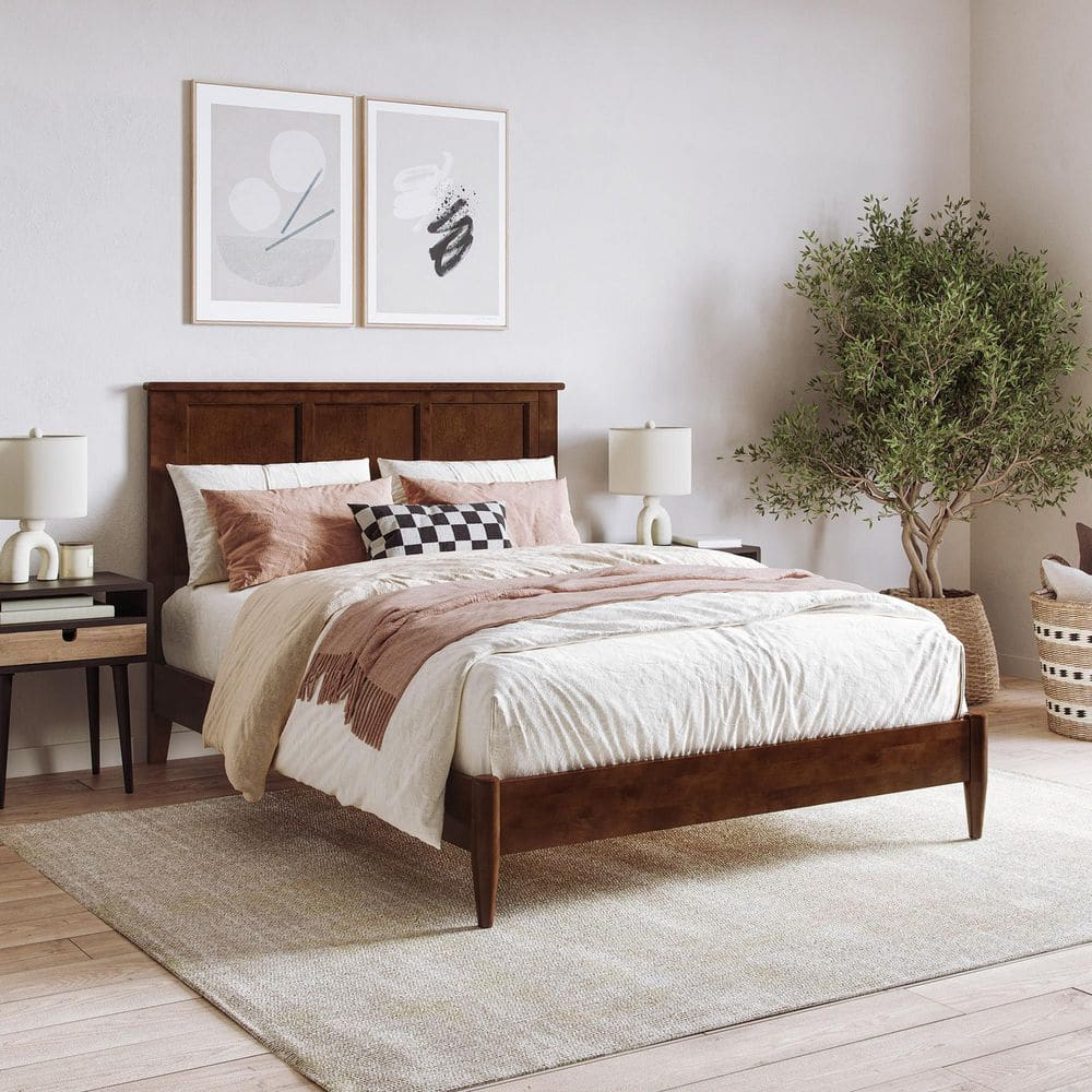 AFI Charlotte Full Solid Wood Low Profile Platform Bed, Walnut