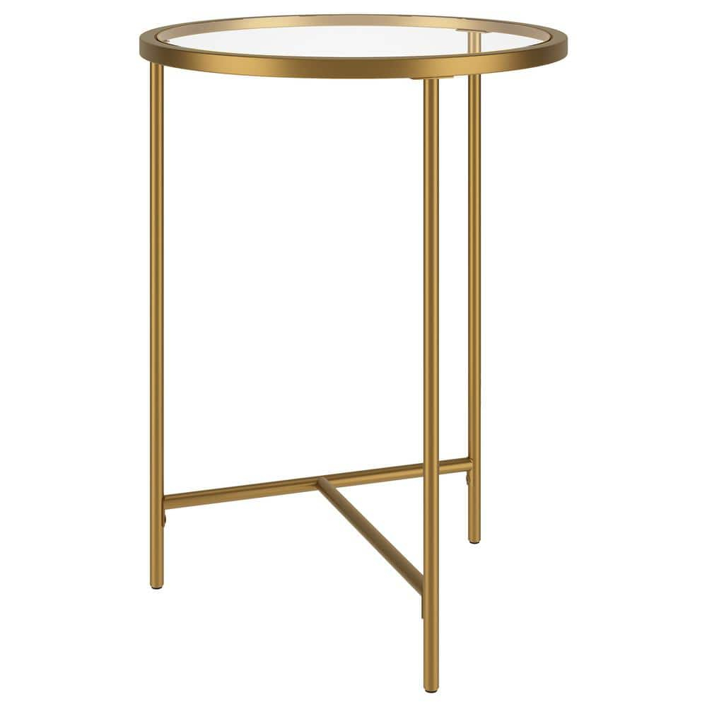 Evelyn&Zoe Berenson 18" Wide Round Side Table with Glass Top, Gold