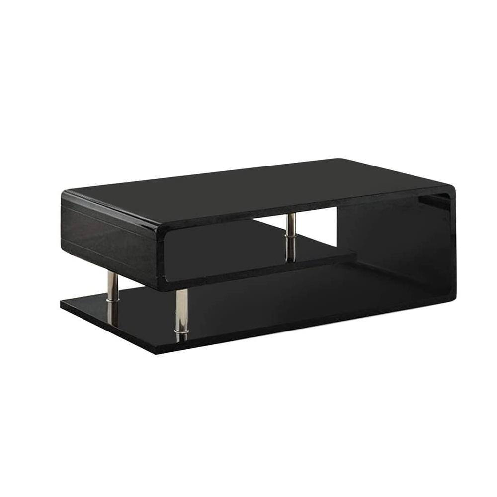 Modern Black Lacquer and Chrome 47'' Rectangular Coffee Table