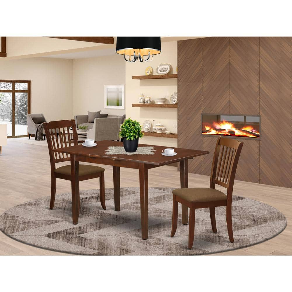 Mahogany Asian Hardwood Dining Table Set with Brown Slat Back Chairs