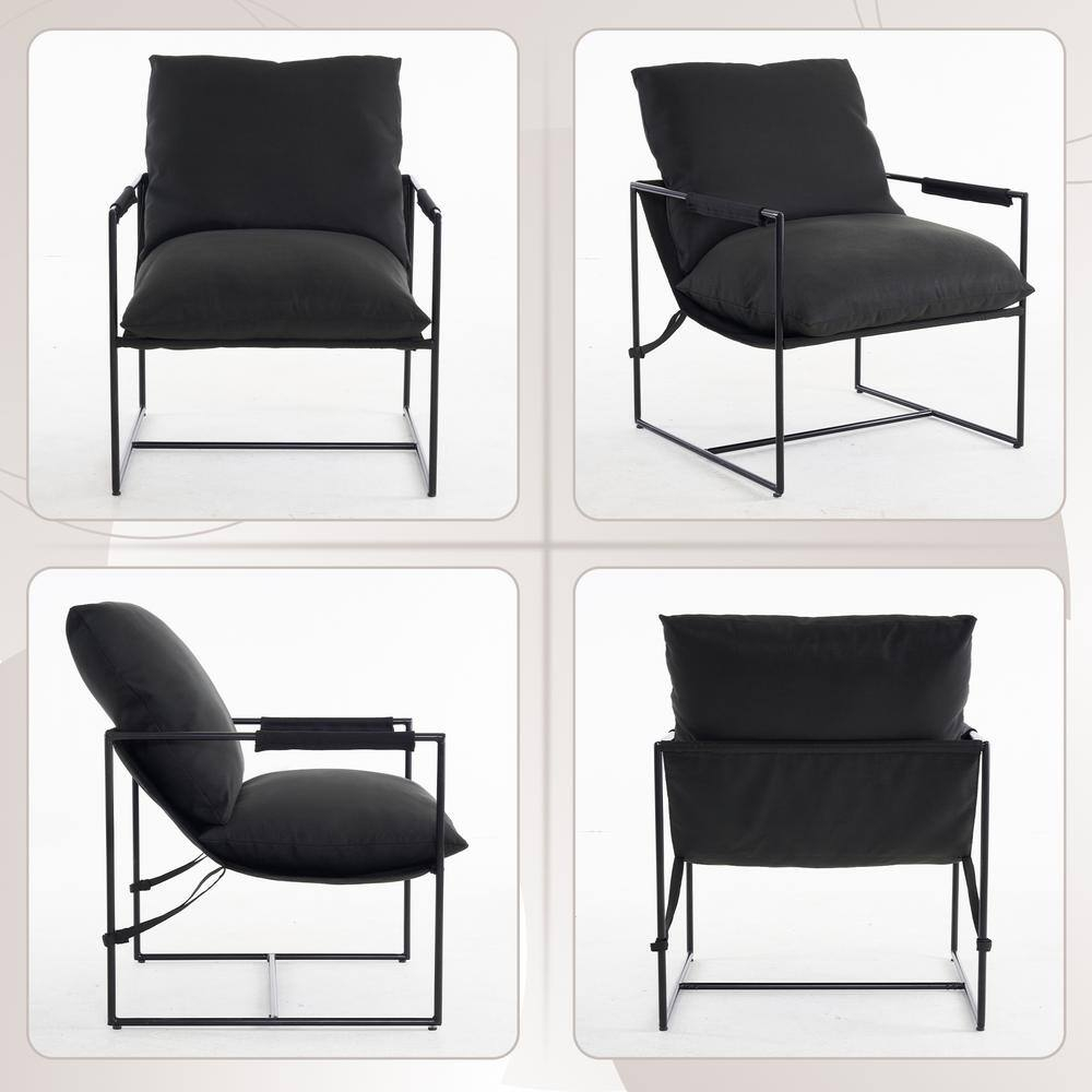 Mid Century Modern Accent Chair, Metal Framed Armchair, Sling Accent Chair with Microfiber Fabric Upholstery for Living Room Bedroom Home Office, Minimalist Style(Black)