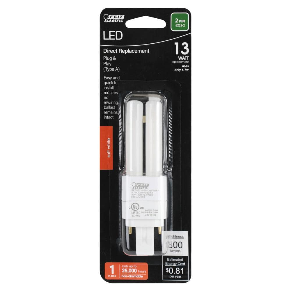 Feit Electric PL GX23-2 LED Tube Light Soft White 13 Watt Equivalence 1 pk