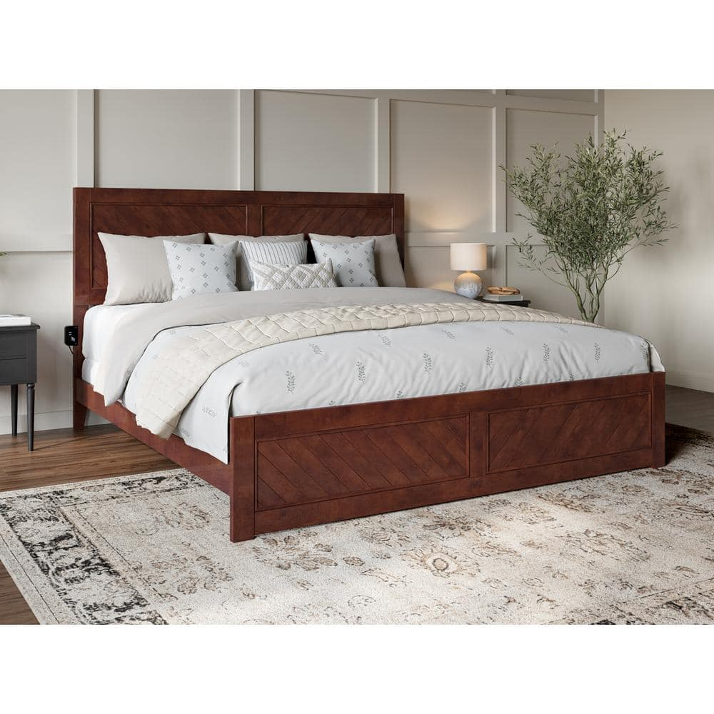 HomeStock Artisanal Artistry King Foundation Bed Frame with Matching Footboard in Walnut