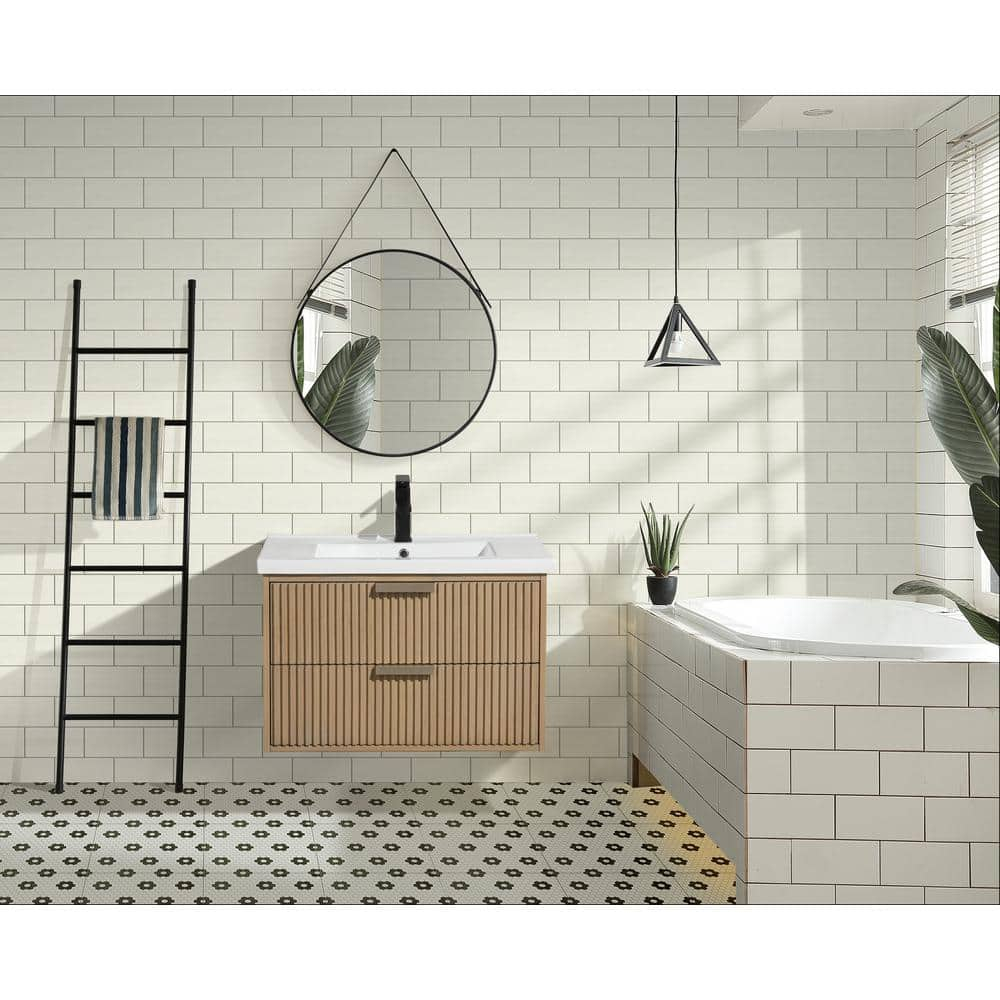 San Diego 30" Oak Floating Bathroom Vanity with Ceramic Sink