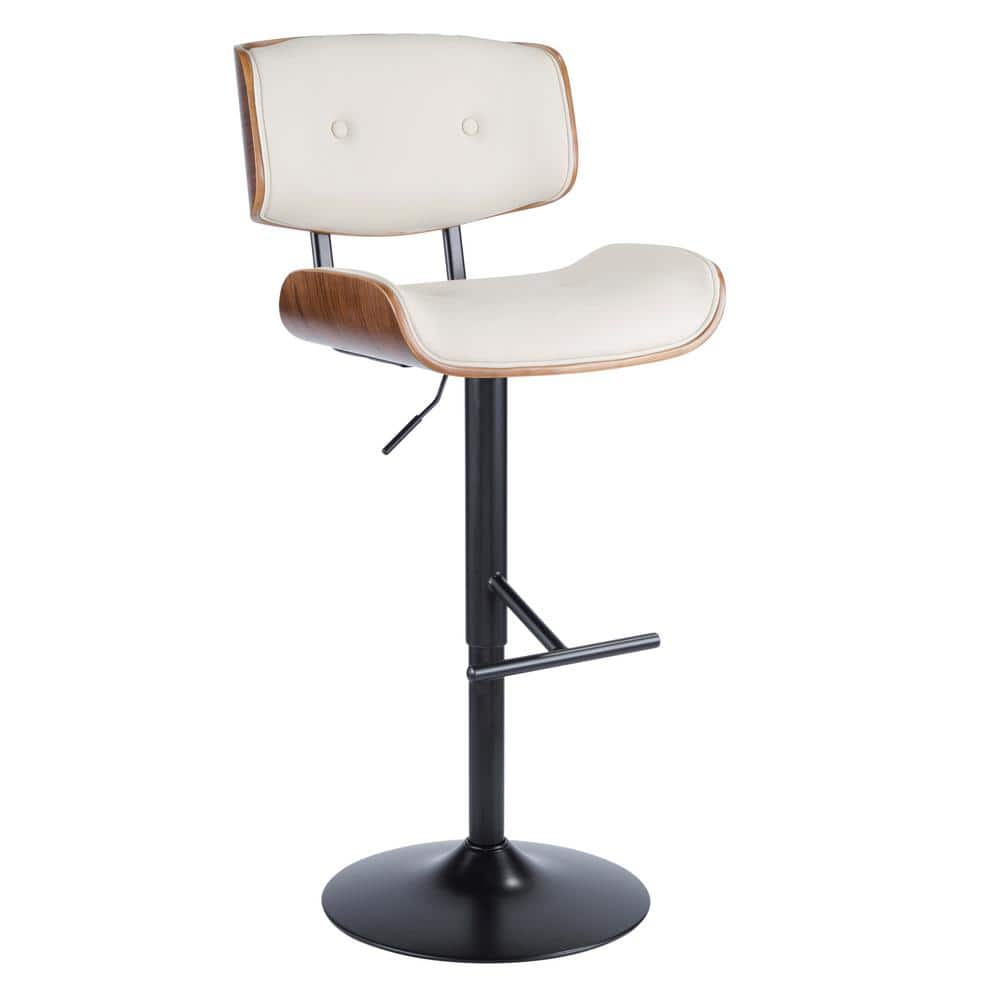 Lombardi Mid-Century Modern Adjustable Barstool in Walnut with Cream Faux Leather by LumiSource