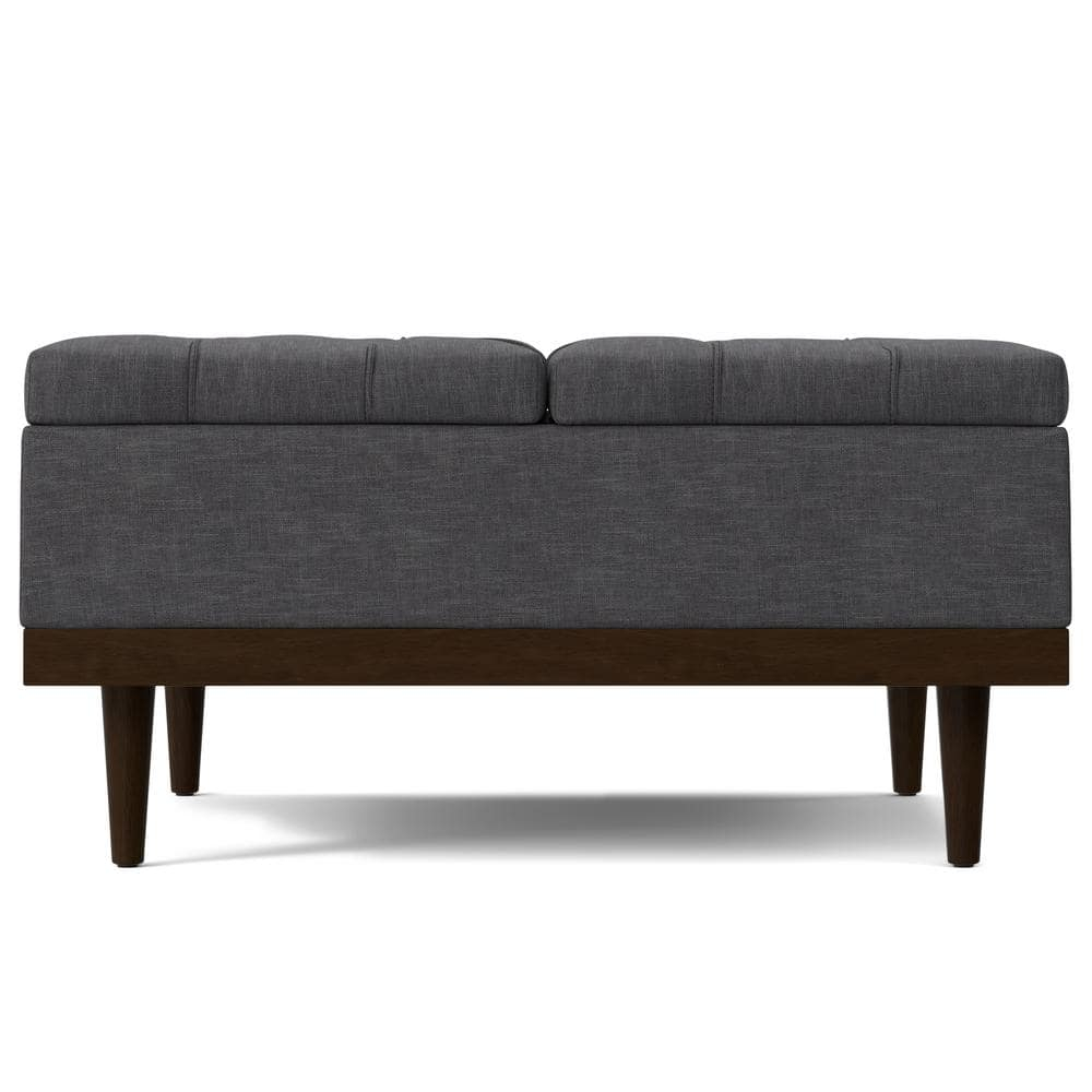 Slate Grey Tufted Lift-Top Cocktail Ottoman with Walnut Base
