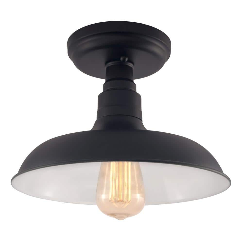 Design House 588525 Kimball Industrial Farmhouse 1-Light Indoor Dimmable Semi-Flush Ceiling Mount Light with Metal Shade for Kitchen Hallway Dining Room Bedroom, Matte Black