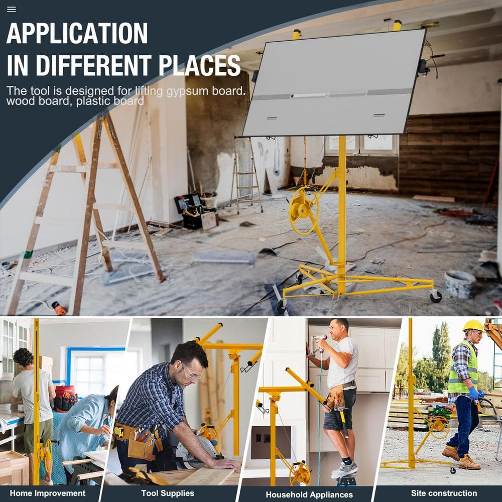 Ufurpie 16ft Drywall Lift,Drywall Panel Hoist,Construction Rolling Caster Wheel Lockable Tool,Jack Lifter,Jack Drywall Lift Construction Tools,Yellow