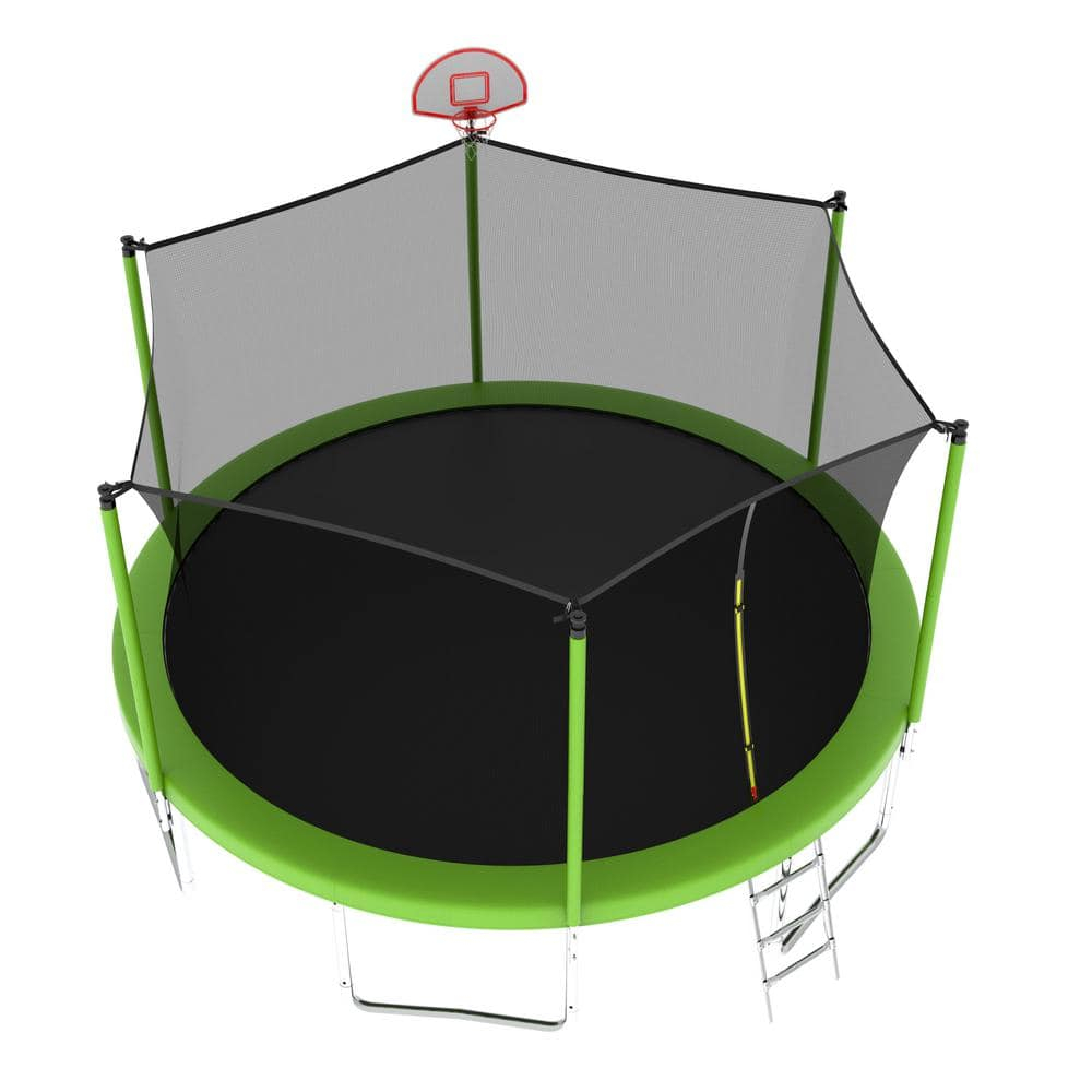 14 FT Green Outdoor Trampoline with Safety Enclosure Net