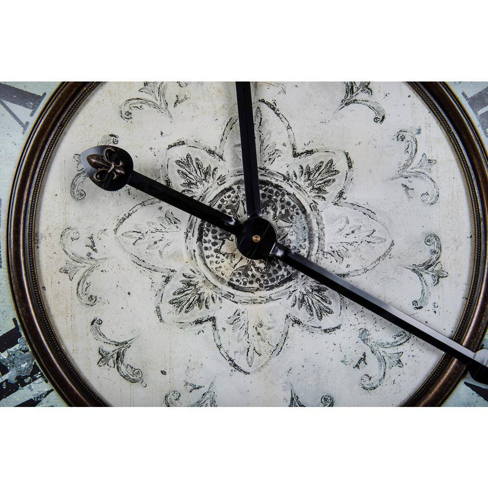 Woven Paths 29" Round Wood Wall Clock in Distressed Mint Finish