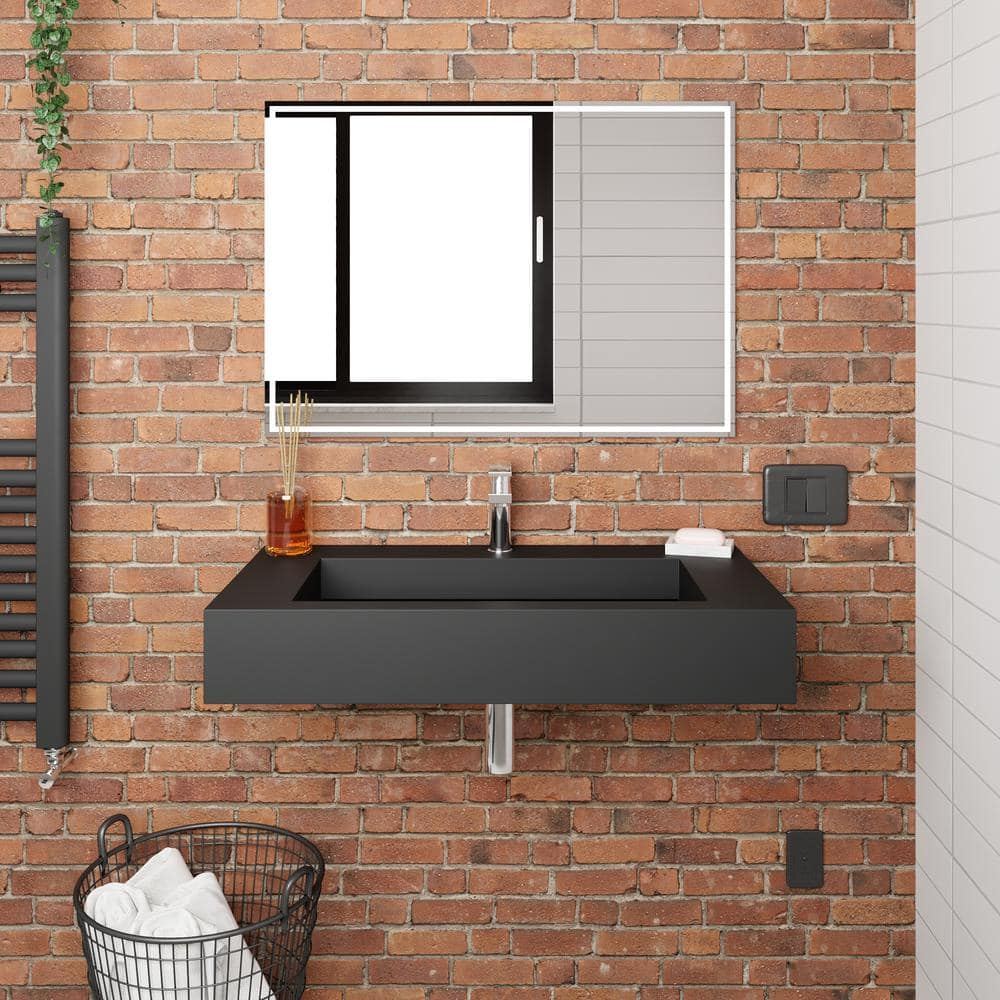 Matte Black Wall-Mount Solid Surface Rectangle Vessel Sink