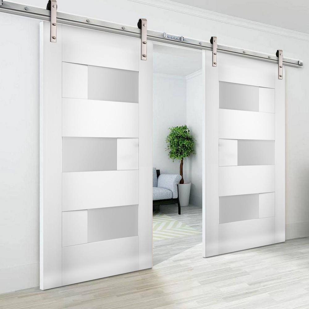 White Frosted Glass MDF Barn Door Slab, 83" x 38"