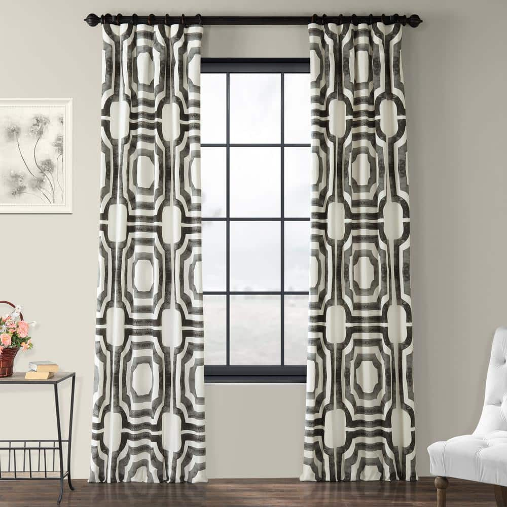 HPD Half Price Drapes Geometric Printed Curtains 108 Inches Long Luxury Cotton Curtains (1 Panel) Room Darkening Window Curtains for Bedroom & Living Room, 50W x 108L, Mecca Geometric Steel