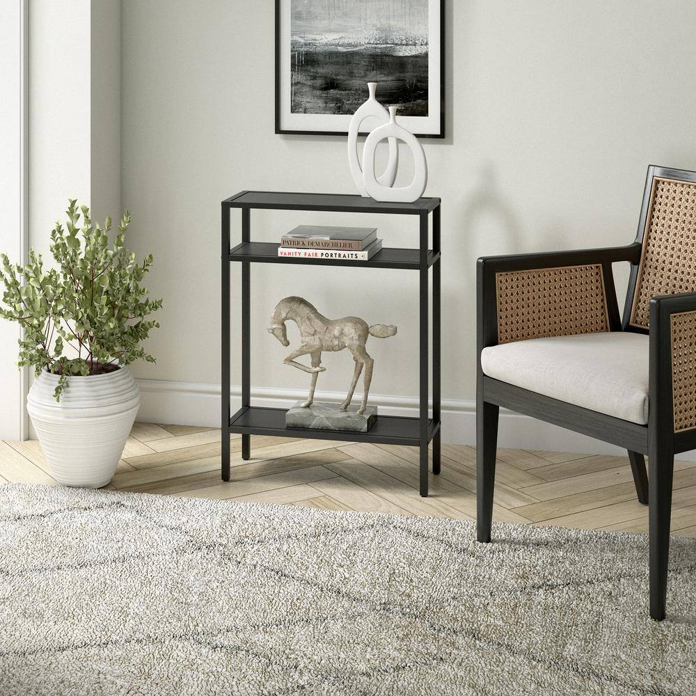 Evelyn&Zoe Ricardo 22" Wide Rectangular Console Table with Metal Shelves, Blackened Bronze